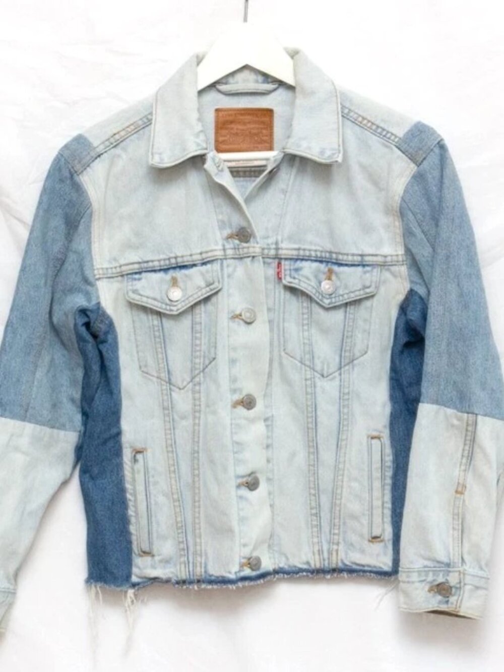 Levi's Ex-Boyfriend Sport Trucker Color Block Patchwork Denim Jean Jacket Sz XS